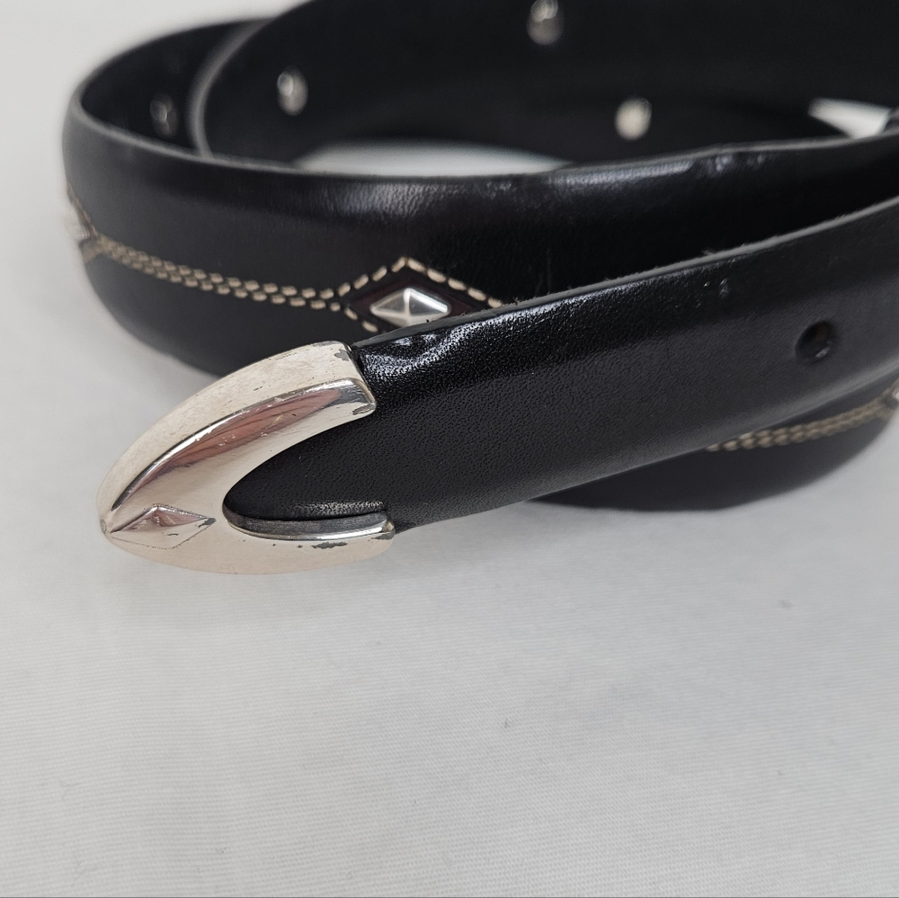 Brighton Black Leather Western Belt Silver Stud Buckle Size 34 USA Made - Picture 8 of 12